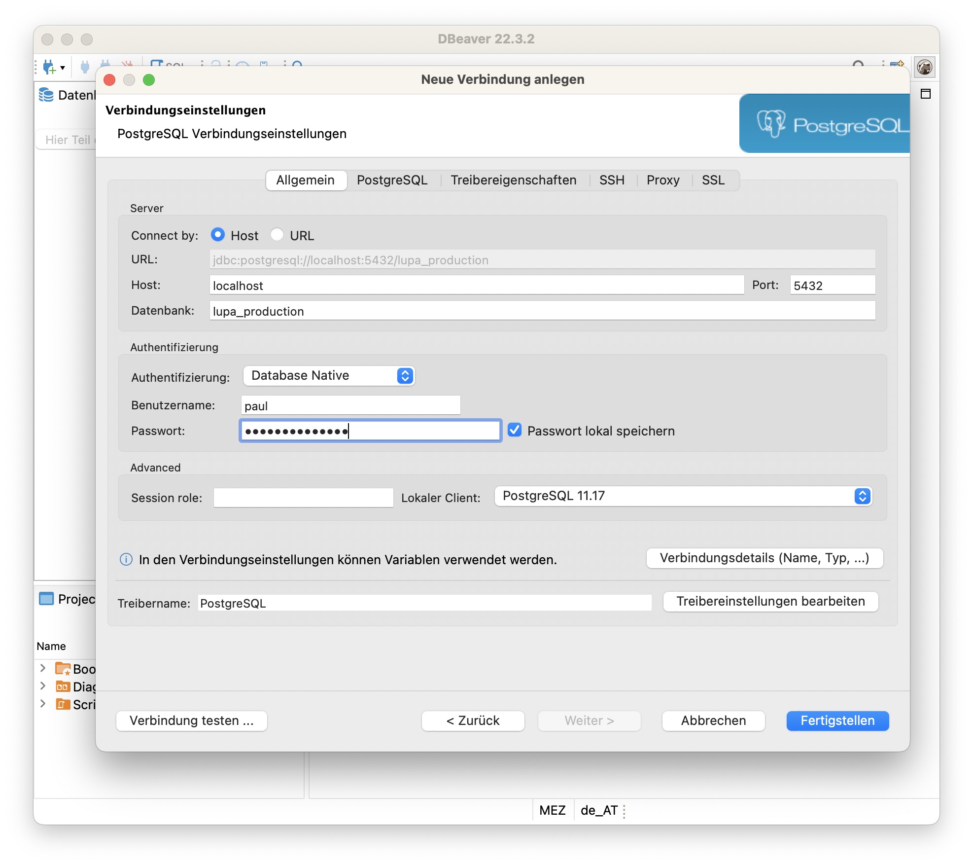 Bildschirmfoto vom Reiter "Allgemein" in den Verbindungseinstellungen