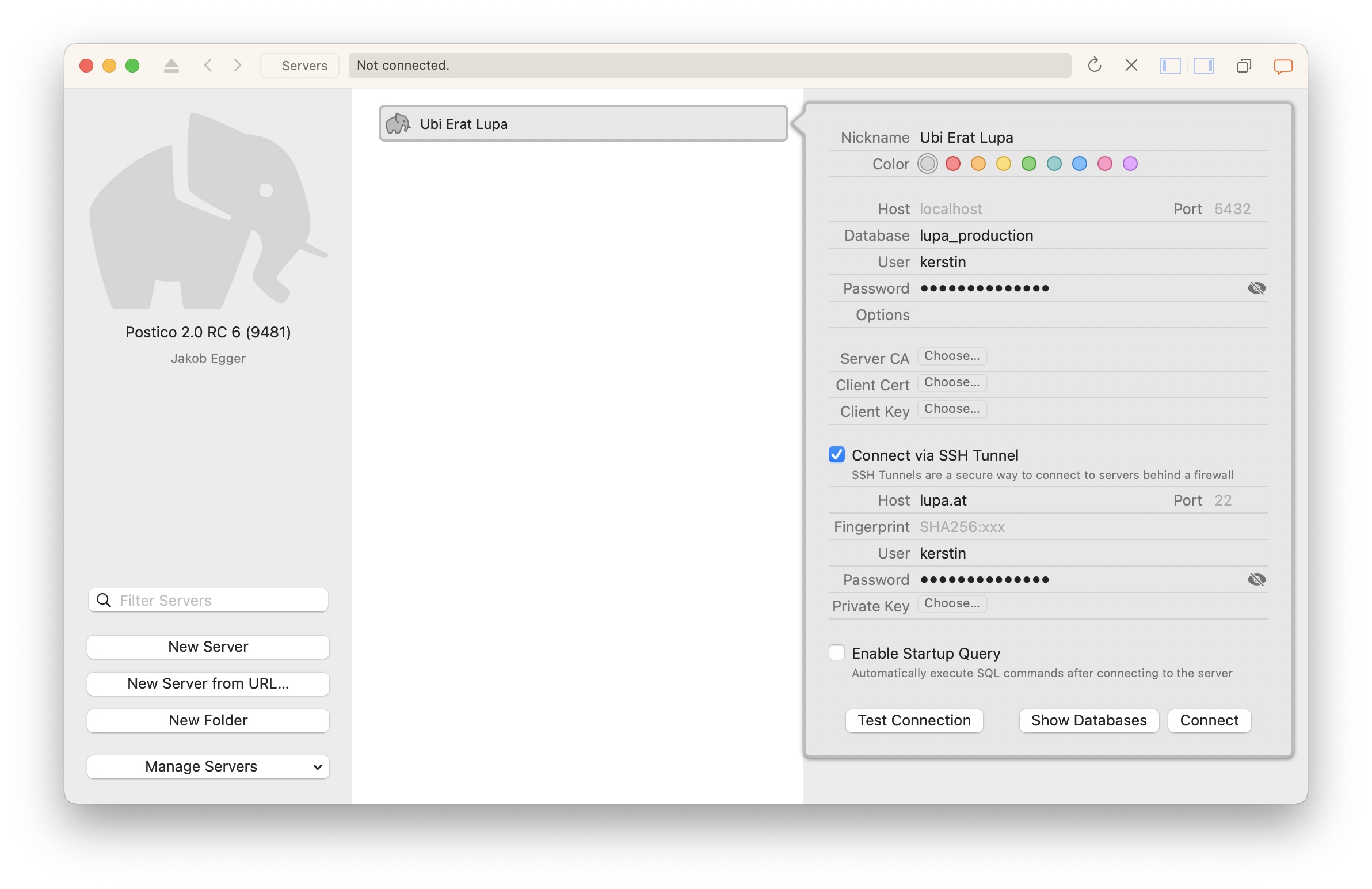 Verbindungseinstellungen in Postico